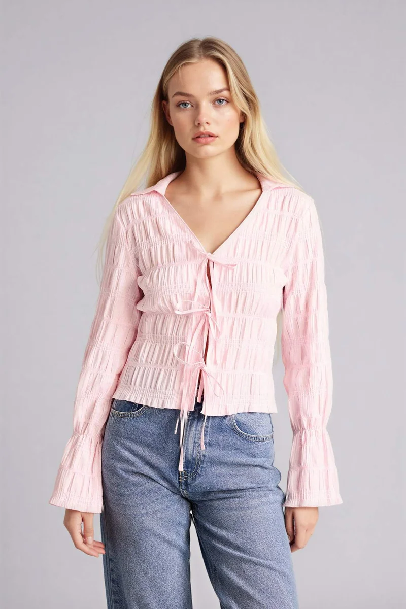 ديفاكتو Regular Fit Shirt Collar Long Sleeve Blouse