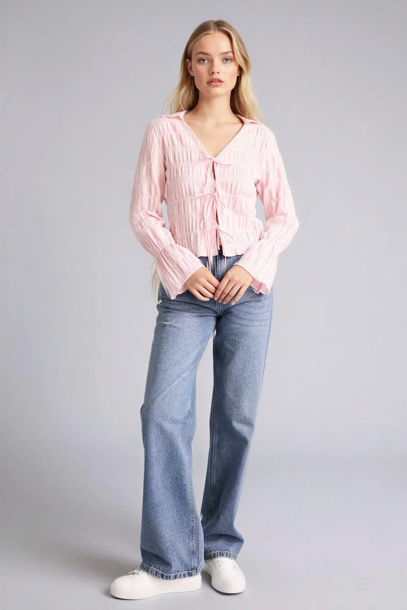ديفاكتو Regular Fit Shirt Collar Long Sleeve Blouse