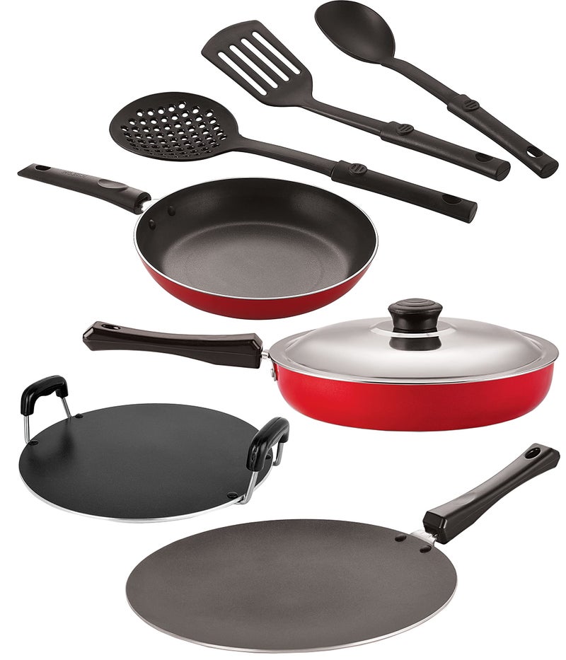 Nirlon Nonstick Coated Aluminium 7 Pcs Set of Concave Tawa-28.5cm,Round Tawa-28.5cm,Tapper Pan-22cm,Fry Pan-24cm & 3 Spoon (2.6mm_CT12_RT_TP_FP12_3SPN) - Image 1