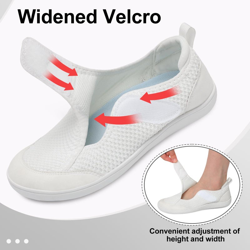 LeIsfIt Womens Wide Diabetic Shoes Adjustable Barefoot Walking Shoes Breathable Zero Drop Sneakers for Wide Width Arthritis Edema Feet White Size 8.5 - Image 4