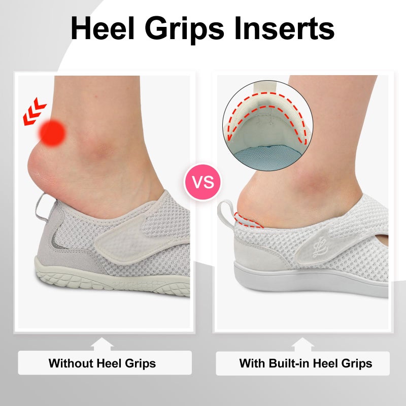 LeIsfIt Womens Wide Diabetic Shoes Adjustable Barefoot Walking Shoes Breathable Zero Drop Sneakers for Wide Width Arthritis Edema Feet White Size 8.5 - Image 5
