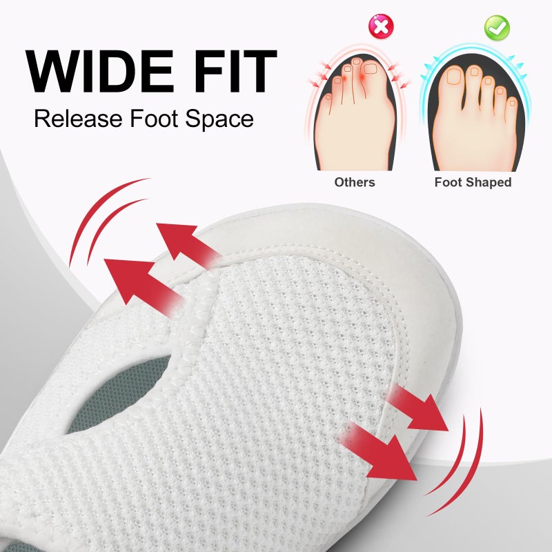 LeIsfIt Womens Wide Diabetic Shoes Adjustable Barefoot Walking Shoes Breathable Zero Drop Sneakers for Wide Width Arthritis Edema Feet White Size 8.5 - Image 3