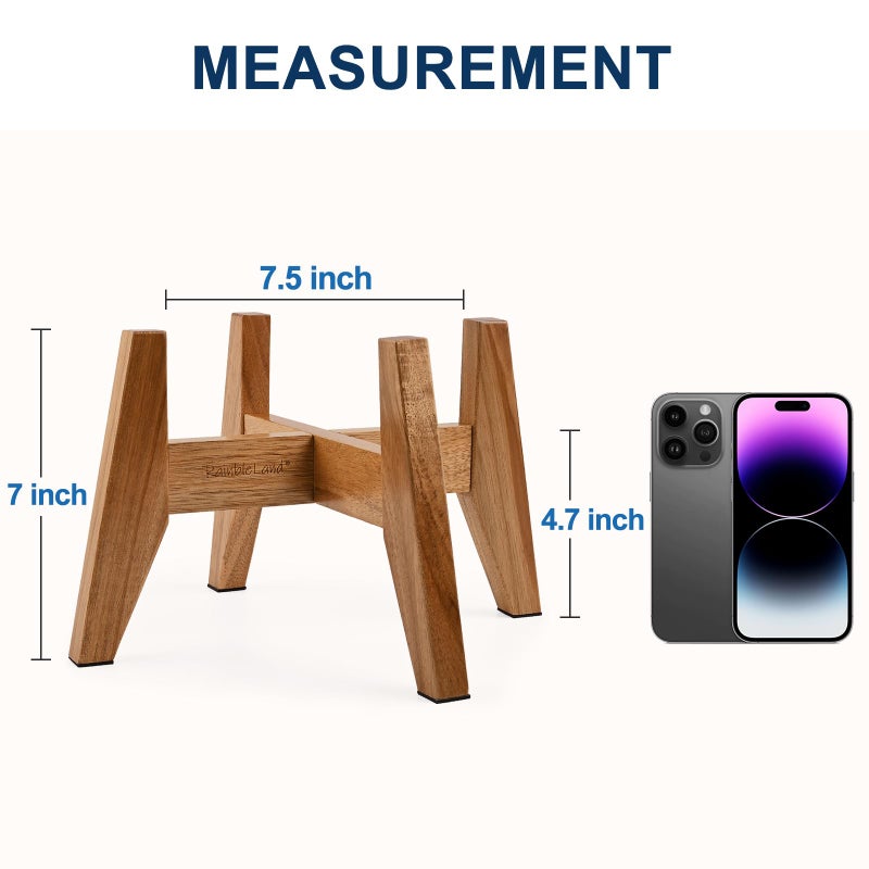 RAINBLELAND Elevated Dog Bowl Stand for Small Dogs, 7" Tall Raised Dog Bowl Stand Fits Up to 7" Bowls, Solid Acacia Wood Dog Bowl Holder, Set of 2 Wooden Dog Feeding Stands (Stand Only) - Image 3