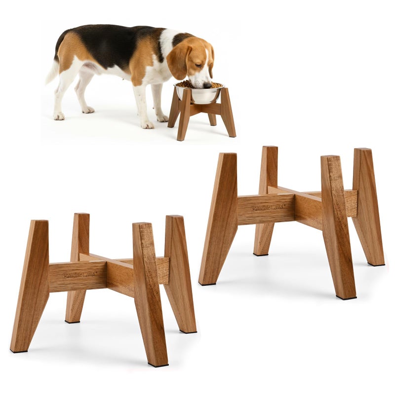 RAINBLELAND Elevated Dog Bowl Stand for Small Dogs, 7" Tall Raised Dog Bowl Stand Fits Up to 7" Bowls, Solid Acacia Wood Dog Bowl Holder, Set of 2 Wooden Dog Feeding Stands (Stand Only) - Image 1