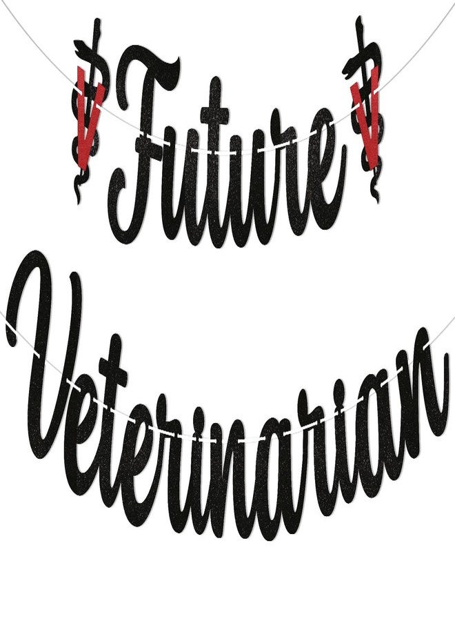 Ramciyo Future Veterinarian Banner - Funny Vet Student Graduation Decorations, It's Giving Future Veterinarian Banner, Vet School Graduation Decorations Black Glitter - Image 1