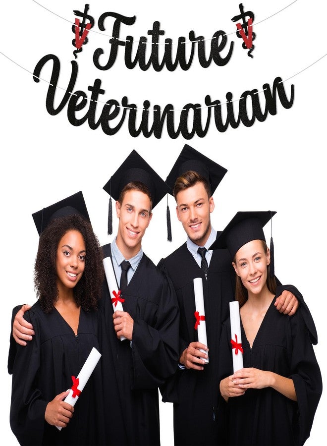 Ramciyo Future Veterinarian Banner - Funny Vet Student Graduation Decorations, It's Giving Future Veterinarian Banner, Vet School Graduation Decorations Black Glitter - Image 4