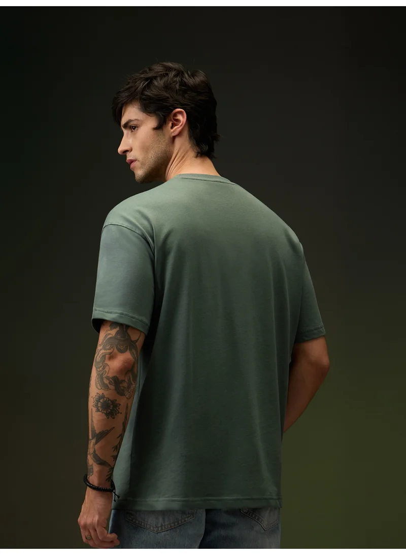 The Souled Store  The Souled Store Men Kung Fu Panda Green Embroidered Oversized T-Shirts for Men | Best Price UAE