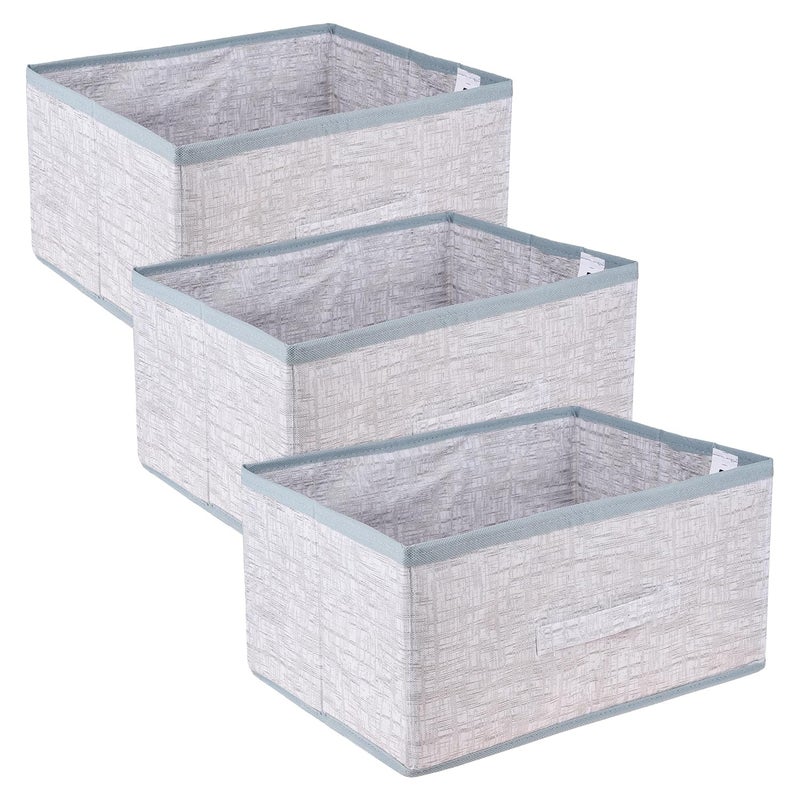 Kuber Industries Kuber Industries Drawer Storage Box Storage Bin for Clothes Wardrobe Organizer for Books Closet Box with Handle NonWoven Storage Box Jute Printed Storage Box Pack of 3 Gray - Image 1