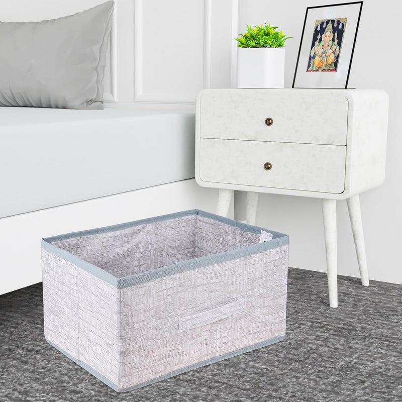 Kuber Industries Kuber Industries Drawer Storage Box Storage Bin for Clothes Wardrobe Organizer for Books Closet Box with Handle NonWoven Storage Box Jute Printed Storage Box Pack of 3 Gray - Image 5