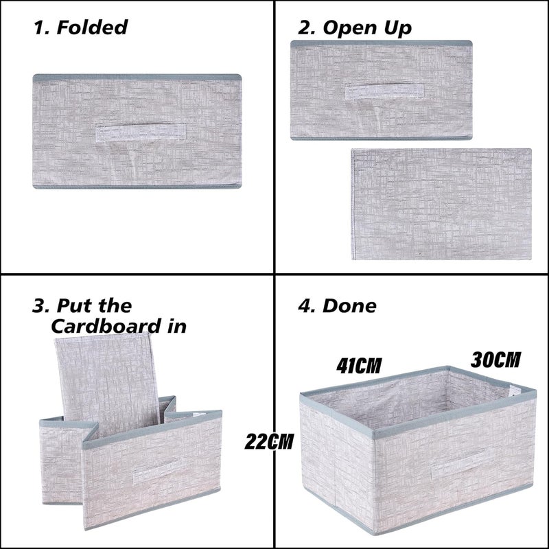 Kuber Industries Kuber Industries Drawer Storage Box Storage Bin for Clothes Wardrobe Organizer for Books Closet Box with Handle NonWoven Storage Box Jute Printed Storage Box Pack of 3 Gray - Image 4