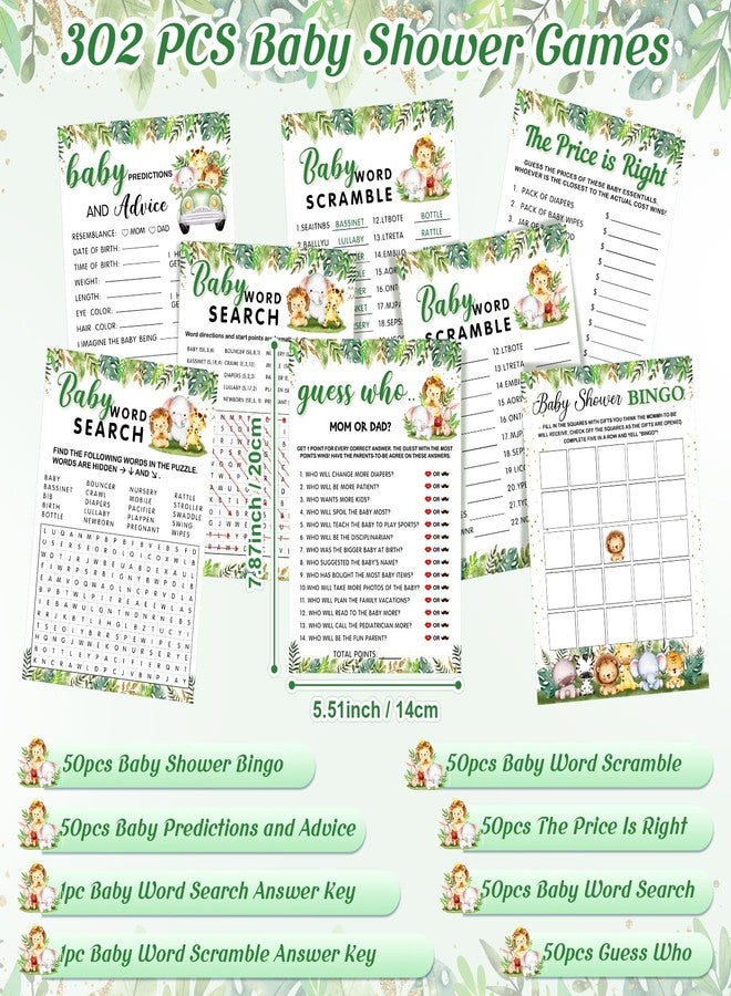 Jetec 302 Pcs Safari Animal Theme Baby Shower Games, 6 Games, 50 Sheets Each, Shower Party, Word Scramble, Baby Word Search, Predictions and Advice, The Price is Right - Image 2
