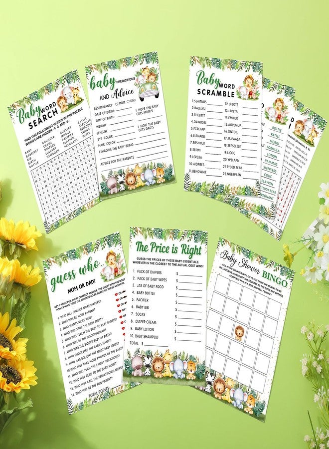 Jetec 302 Pcs Safari Animal Theme Baby Shower Games, 6 Games, 50 Sheets Each, Shower Party, Word Scramble, Baby Word Search, Predictions and Advice, The Price is Right - Image 4