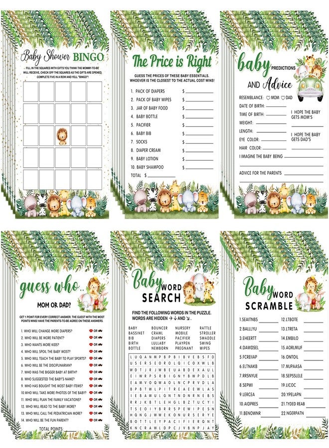 Jetec 302 Pcs Safari Animal Theme Baby Shower Games, 6 Games, 50 Sheets Each, Shower Party, Word Scramble, Baby Word Search, Predictions and Advice, The Price is Right - Image 1