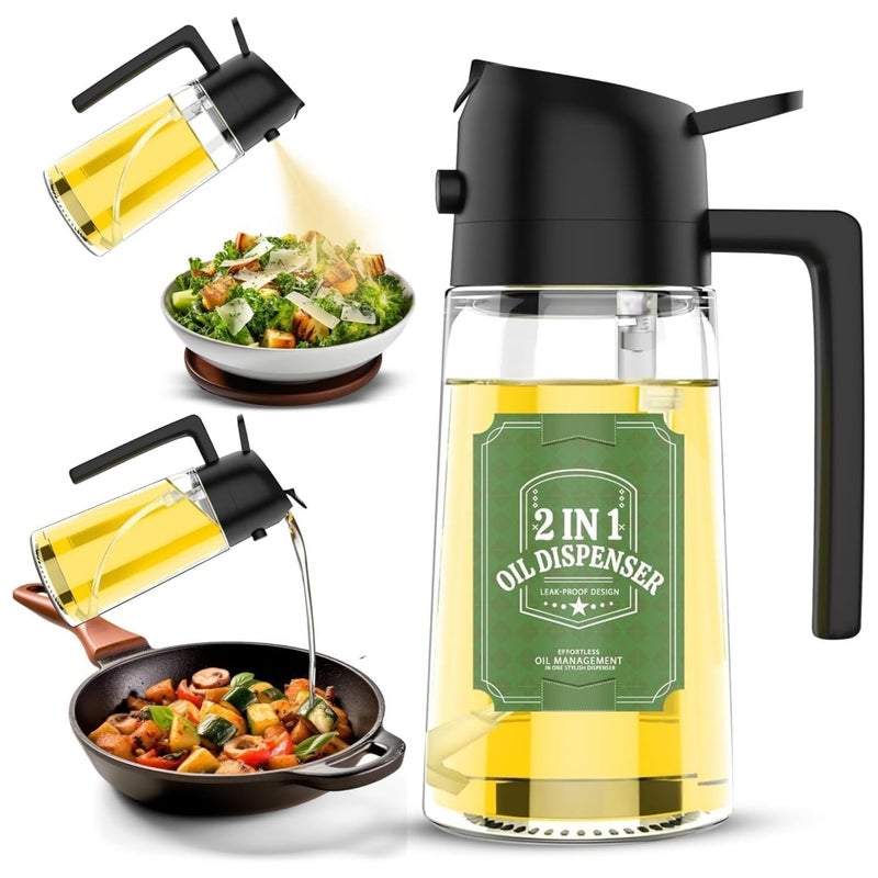GRAVIN Oil Spray Bottle for Cooking Premium Glass 2 in 1 Oil Dispenser for Kitchen Food Grade Oil Sprayer Containers with Nozzle Oil Bottle for Air Fryer Roasting and Frying 500 MLMulti - Image 1