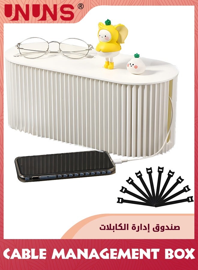 UNUNS صندوق إدارة الكابلات، صندوق منظم مع 10 روابط كابلات لشرائط الطاقة، واقيات التيار الزائد، الشواحن، المحولات، أسلاك الكمبيوتر والتلفزيون، صندوق إخفاء الكابلات - Image 1