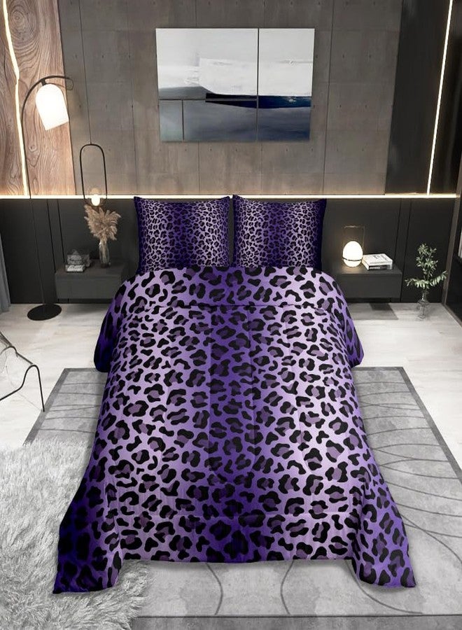 Castle Fairy Purple Cheetah Print Boys Girls Comforter Set Full Size,Leopard Print Duvet Set Teens Bedroom Decor,Wild Animal Theme Microfiber Soft Bedding - Image 1