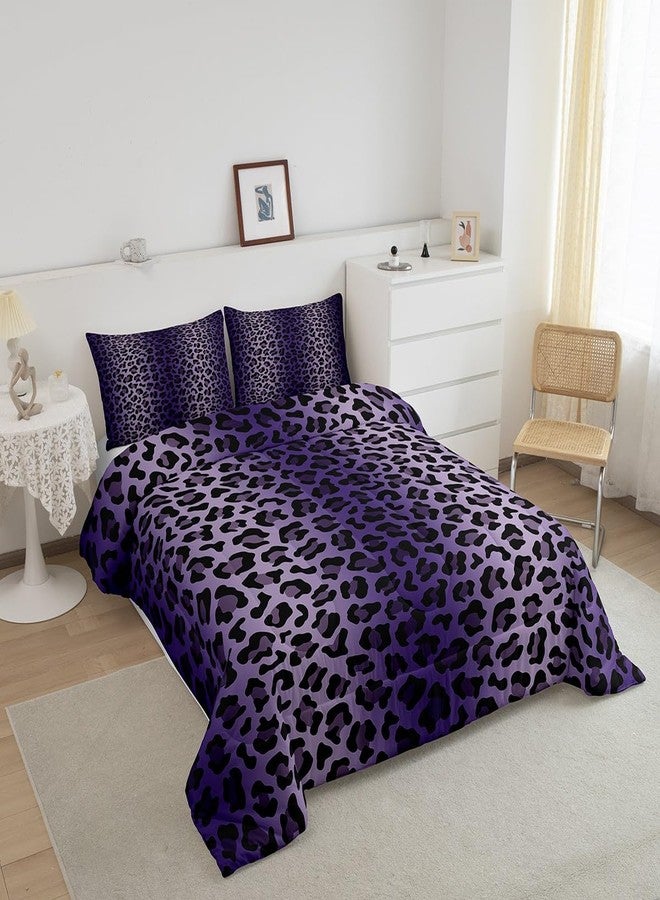 Castle Fairy Purple Cheetah Print Boys Girls Comforter Set Full Size,Leopard Print Duvet Set Teens Bedroom Decor,Wild Animal Theme Microfiber Soft Bedding - Image 2