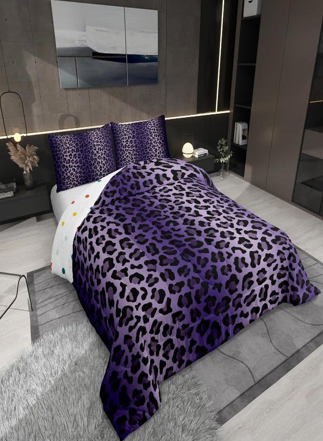 Castle Fairy Purple Cheetah Print Boys Girls Comforter Set Full Size,Leopard Print Duvet Set Teens Bedroom Decor,Wild Animal Theme Microfiber Soft Bedding - Image 4