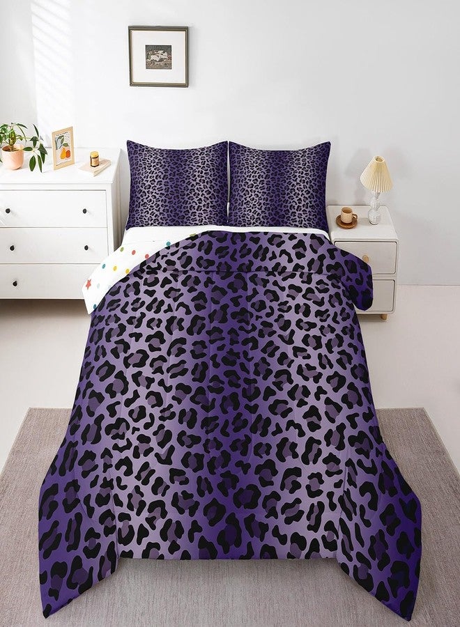 Castle Fairy Purple Cheetah Print Boys Girls Comforter Set Full Size,Leopard Print Duvet Set Teens Bedroom Decor,Wild Animal Theme Microfiber Soft Bedding - Image 3