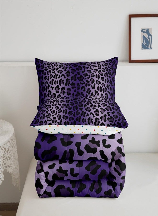 Castle Fairy Purple Cheetah Print Boys Girls Comforter Set Full Size,Leopard Print Duvet Set Teens Bedroom Decor,Wild Animal Theme Microfiber Soft Bedding - Image 5