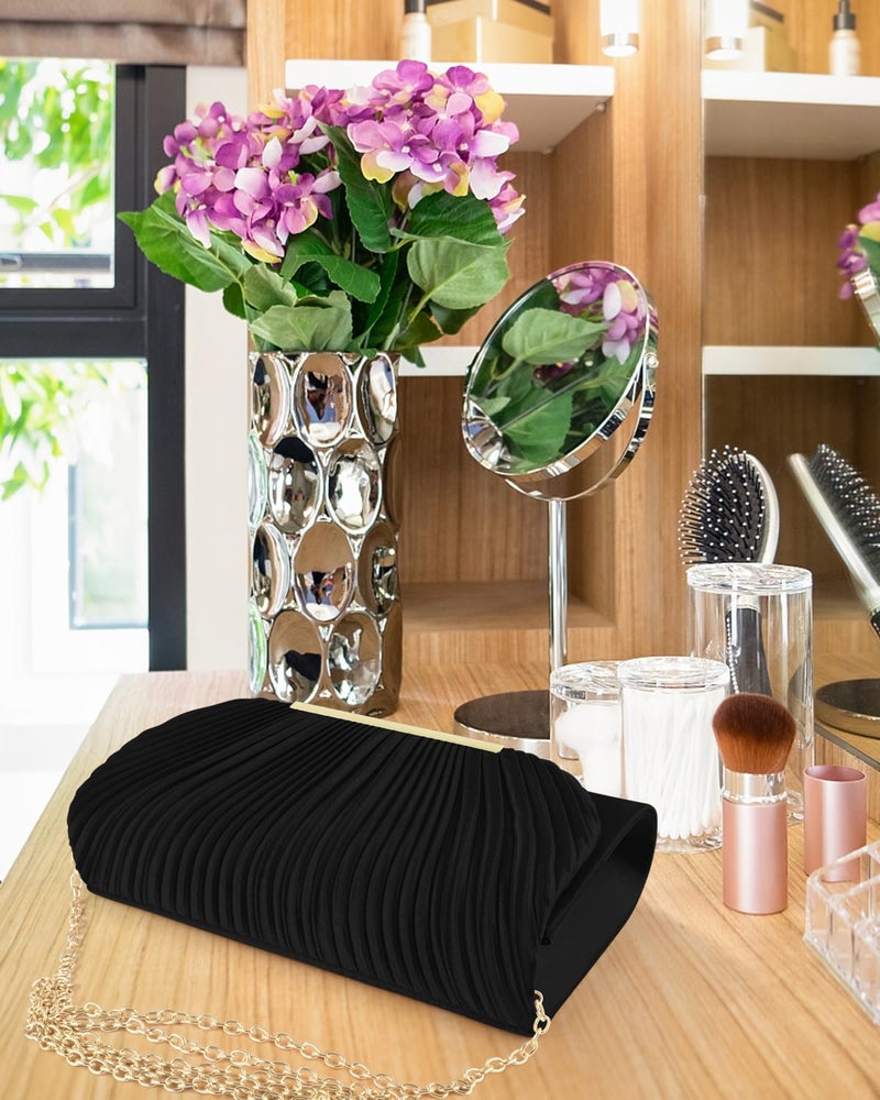 TINDTOP Clutch Purses for Women Evening Handbags for Formal Wedding Party Cocktail Prom Crossbody Shoulder Envelope Bag (Black) - Image 2