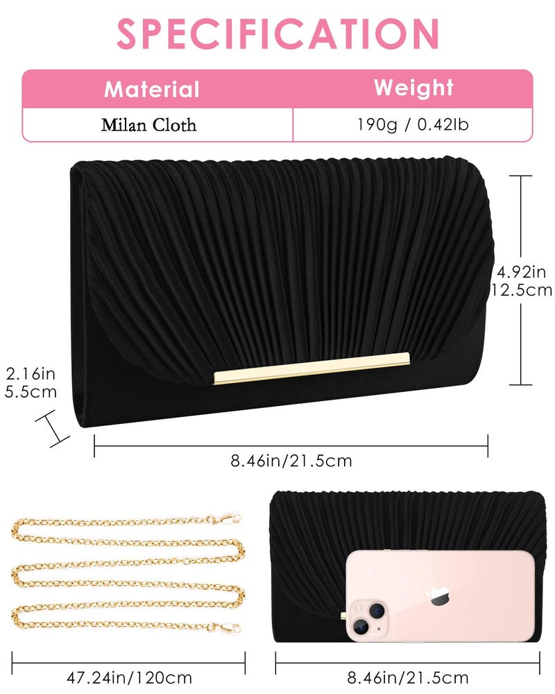 TINDTOP Clutch Purses for Women Evening Handbags for Formal Wedding Party Cocktail Prom Crossbody Shoulder Envelope Bag (Black) - Image 4
