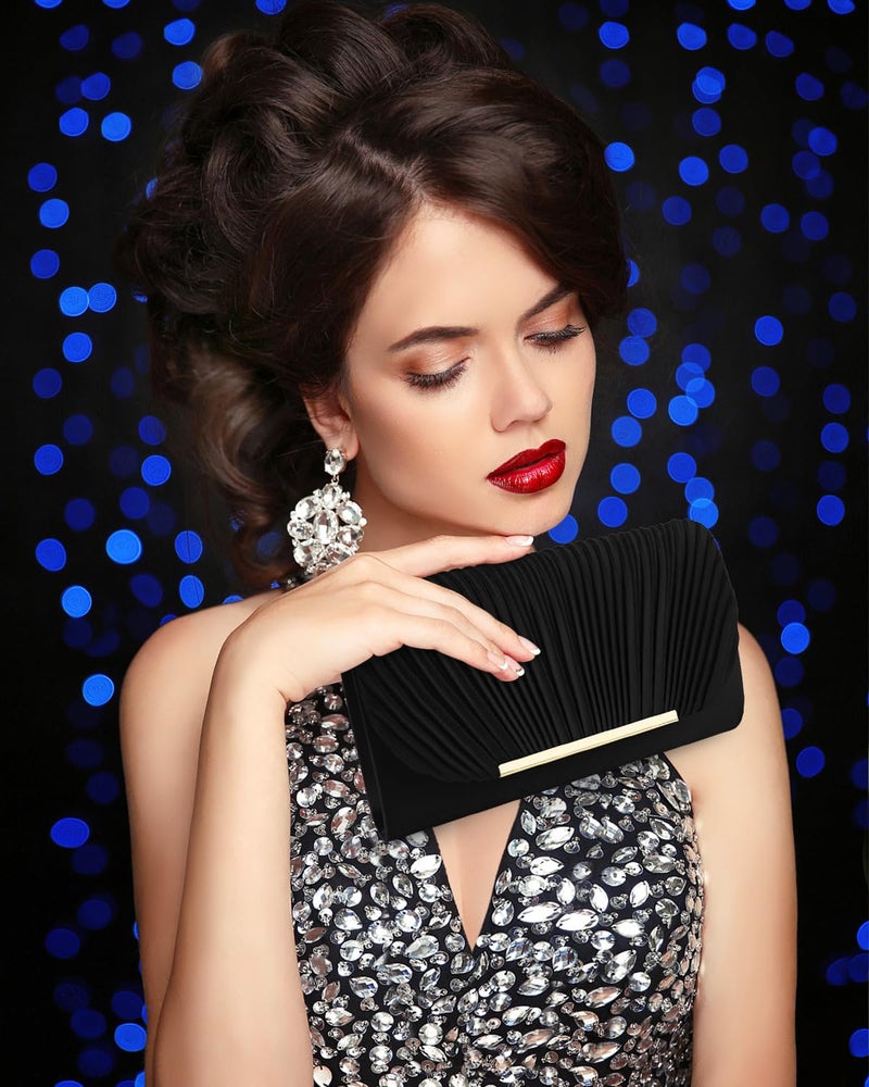 TINDTOP Clutch Purses for Women Evening Handbags for Formal Wedding Party Cocktail Prom Crossbody Shoulder Envelope Bag (Black) - Image 3