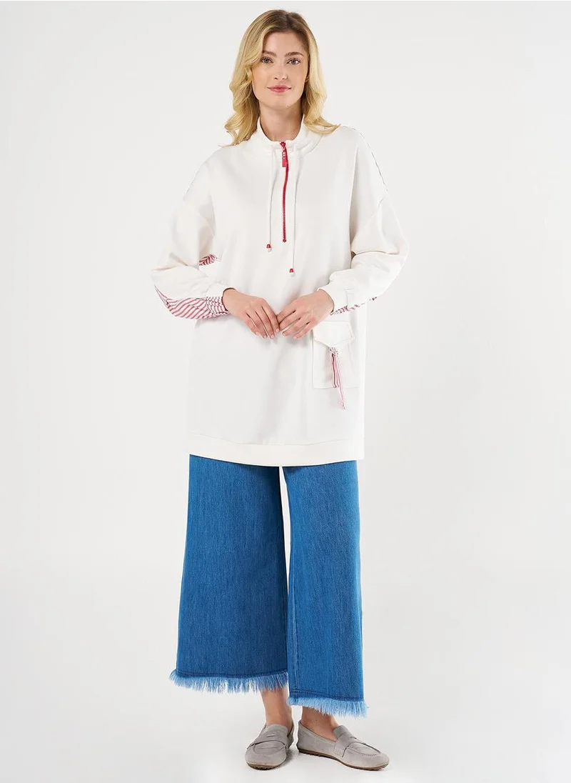 Kayra Fabric-Trimmed Scuba Sweatshirt in Ecru