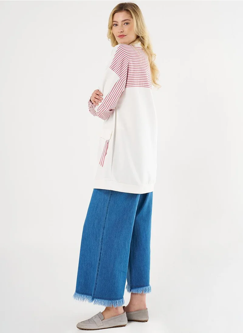 Kayra Fabric-Trimmed Scuba Sweatshirt in Ecru