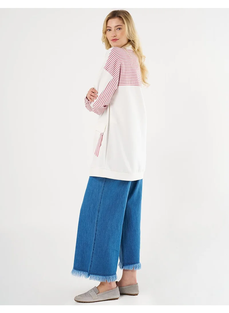 Kayra Fabric-Trimmed Scuba Sweatshirt in Ecru