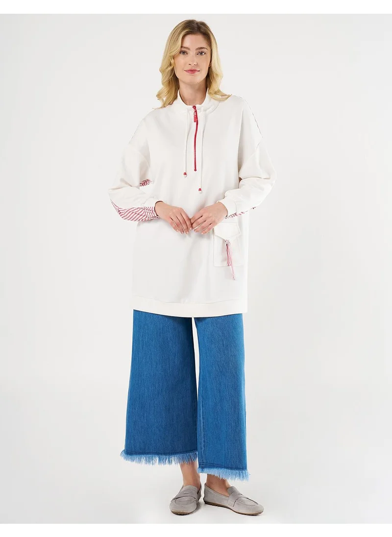 Kayra Fabric-Trimmed Scuba Sweatshirt in Ecru
