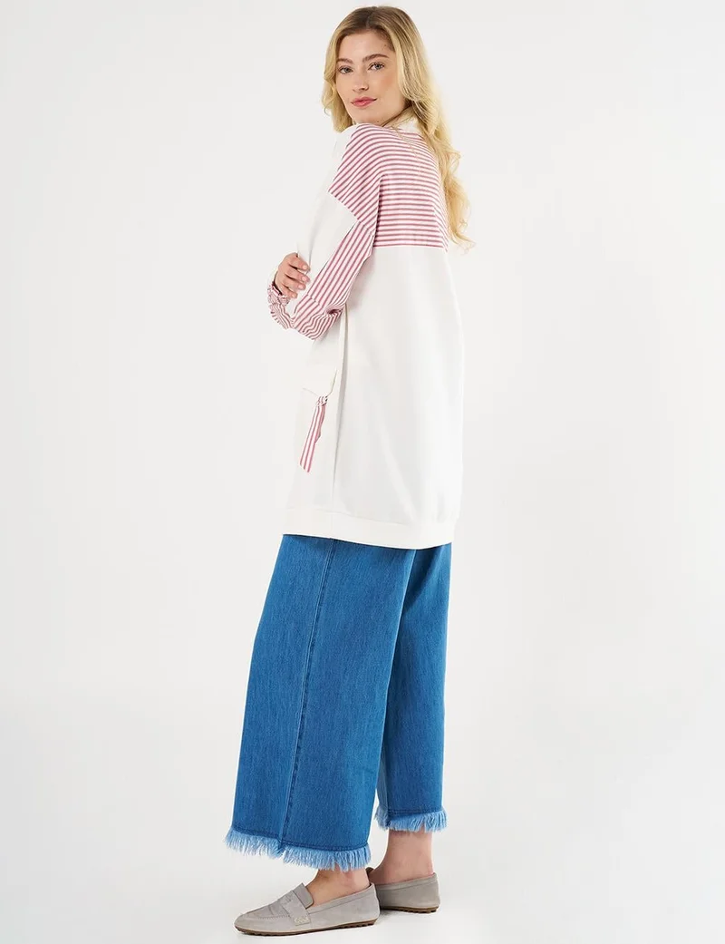 Kayra Fabric-Trimmed Scuba Sweatshirt in Ecru