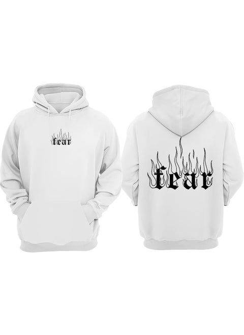 Unisex Burning Fear Design Front Back Printed Regular Fit White Sweatshirt