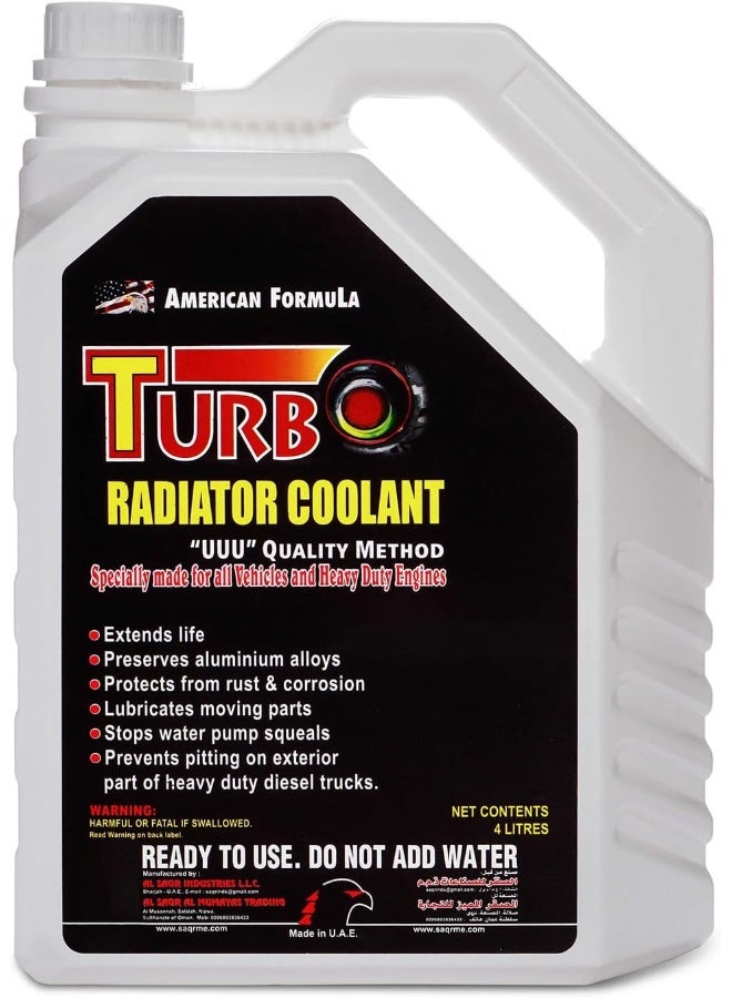 Turbo Turbo Radiator Coolant Red 4 Ltr - High-Performance Antifreeze, Engine Cooling & Corrosion Protection for All Vehicles - Ready to Use, All-Weather Formula - Image 1