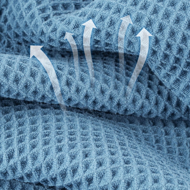 Microfiber Waffle Hand Towels, 4 Pieces, Soft, Absorbent, Fast Drying, Lint Free 430 GSM (Blue) - Image 2