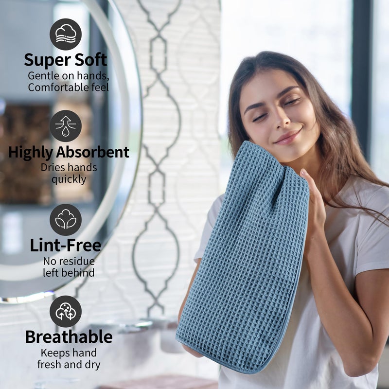 Microfiber Waffle Hand Towels, 4 Pieces, Soft, Absorbent, Fast Drying, Lint Free 430 GSM (Blue) - Image 4