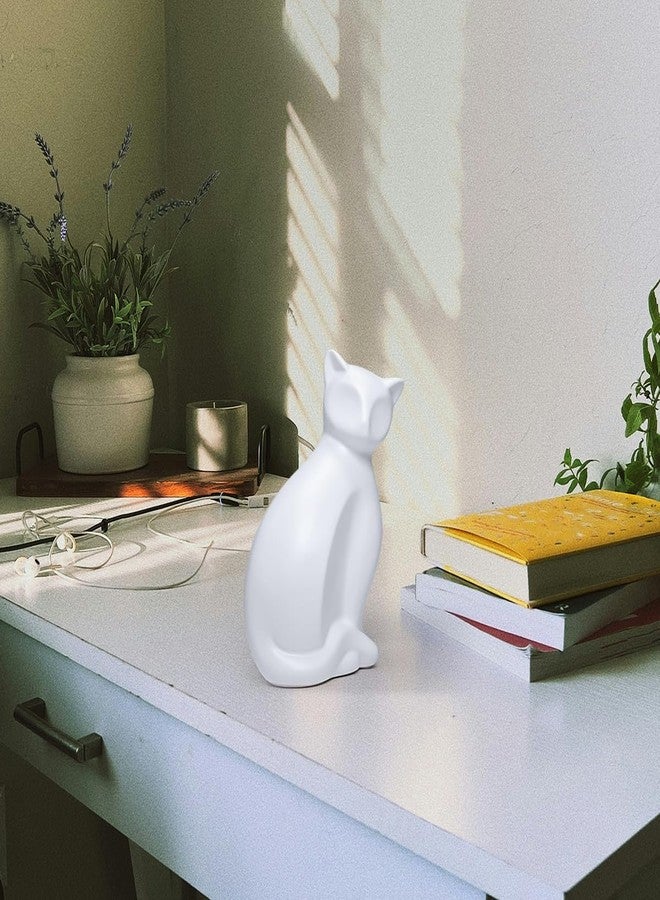 ECYC Minimalist Ceramic Lucky Cat Statue Living Room Desk Animal Figurine Decoration, White - Image 2