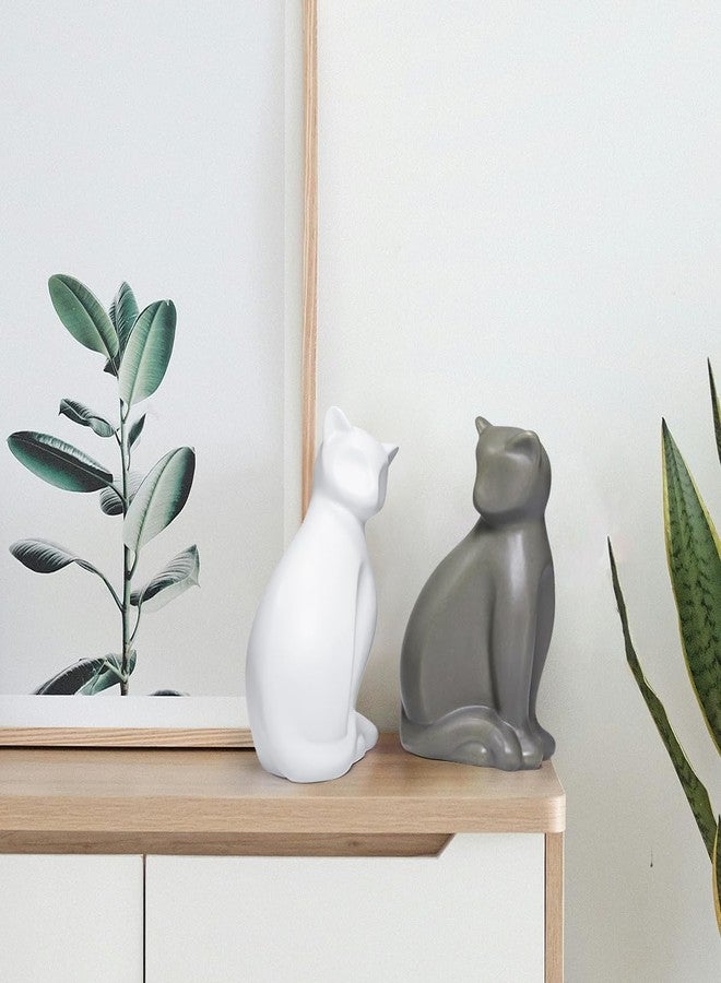 ECYC Minimalist Ceramic Lucky Cat Statue Living Room Desk Animal Figurine Decoration, White - Image 5