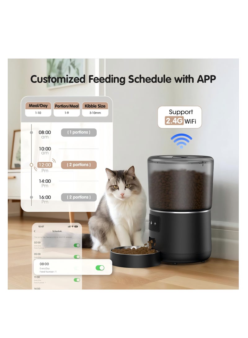ZLH HITY Automatic Cat Feeder, Cat Food Dispenser 4L, 2.4G WiFi Cat Feeder Automatic 1-10 Meals, 1-9 Portions/Meal Timed Cat Feeder, Automatic Pet Feeder for Cats Dog with Stainless Steel Feeding Bowl - Image 3