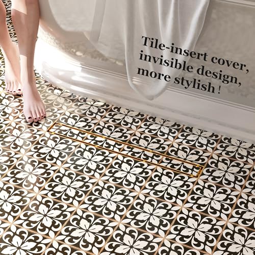 Neodrain 24Inch Gold Linear Shower Drain with Tile Insert Cover Golden 304 Stainless Steel Rectangle Shower Floor Drain Linear Drain with Leveling Feet Hair Strainer CUPC Certified - Image 3