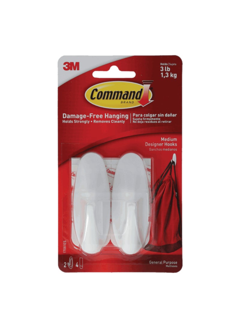 Command 2-Piece Damage-Free Hanging Designer Hook with Strips White Medium 70009117667 - Image 1