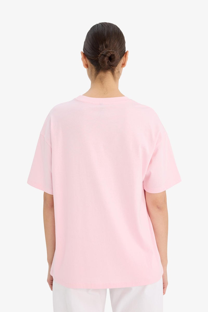 DeFacto Pink Woman Crew Neck Printed Oversize T-Shirt Casual - Image 5