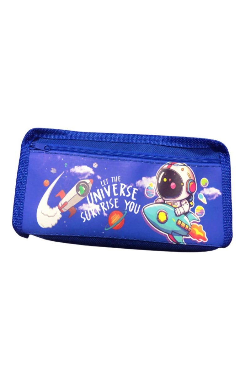 Astronaut Pencil Case 2 Zippers Fabric Multicolor - Image 1