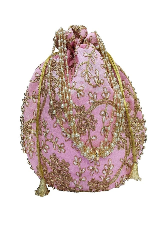 athizay مجموعة حقائب بوتلي من أثيزاي للنساء والفتيات، مثالية لحفلات الزفاف والمناسبات الخاصة، مزودة بمقبض من الخرز، وإغلاق برباط، وتصميم على شكل جرة، وشكل دائري، مقاس 9 بوصات × 8.5 بوصات (لون عنابي، وردي) - عبوة من قطعتين - Image 2