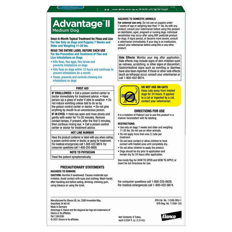 Advantage II Medium Dog Vet-Recommended Flea Treatment & Prevention | Dogs 11-20 lbs. | 6-Month Supply - Image 2