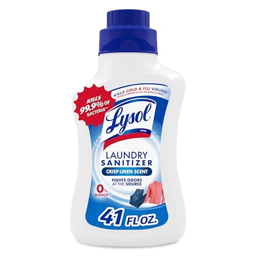 Lysol معقم الغسيل من لايسول ومعزز العطر، مضاف منظف الغسيل، بديل آمن للألوان من مبيض، مزيل روائح الغسيل، يقتل البكتيريا والفيروسات، رائحة الكتان المنعشة، 41 أونصة سائلة - Image 1