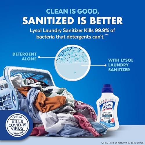Lysol معقم الغسيل من لايسول ومعزز العطر، مضاف منظف الغسيل، بديل آمن للألوان من مبيض، مزيل روائح الغسيل، يقتل البكتيريا والفيروسات، رائحة الكتان المنعشة، 41 أونصة سائلة - Image 3