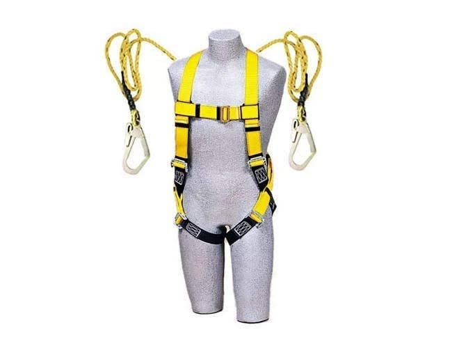 Industrial Safety Belt Harness Full Body Fall Protection with Scaffolding Hook Double Lanyard Unisex Full Body Adjustable Climbing Harness Safety Belt