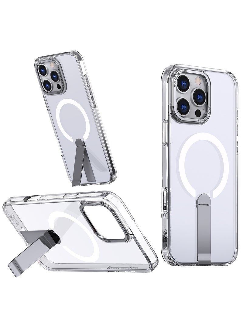 غطاء لـ iPhone 15 Pro Max، متوافق مع MagSafe، حامل قابل للتعديل بالكامل، حماية من السقوط بمستوى عسكري، غطاء خلفي رفيع مع حامل مبتكر.