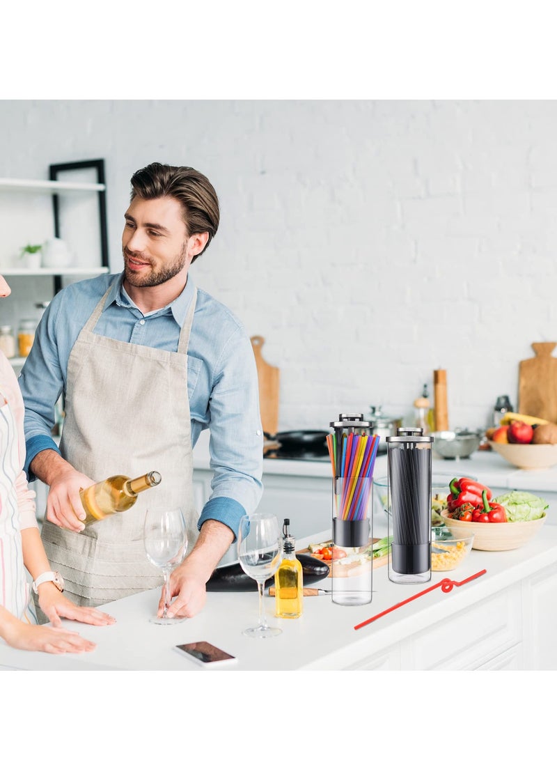 KASTWAVE 1Pc Glass Straw Dispenser & 100 Colorful Striped Plastic Straws with Stainless Steel Lid - Transparent, Multi-Use Holder for Drinking Straws, Stir Sticks, & More - Perfect for Home & Commercial Use - Image 5